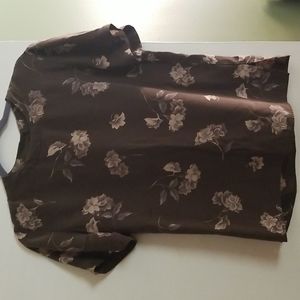 Brown Flower Silky Blouse